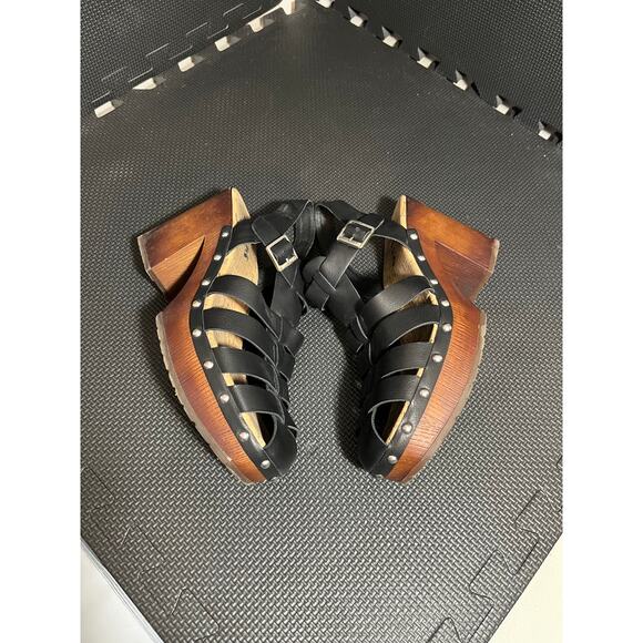 Korks Whitney Platform Sandal Women’s Black Wood‎ Grain Studded Fisherman Size 8 - Picture 4 of 8